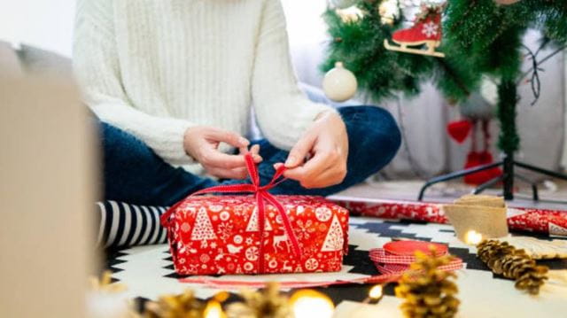 Woman opening present